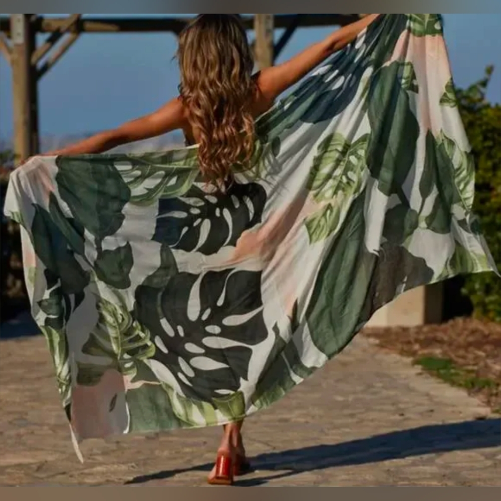 Virginia Wolf Beach Swim Cover-Up Tropical Green Multi Color Wear Wrap *Like New